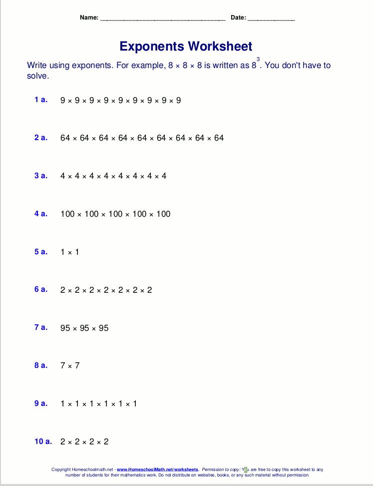 Math Worksheets Grade 8 Exponents 1125650