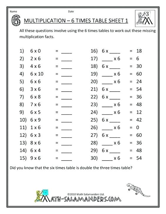Math Worksheets Printable Multiplication 6 7 8 9 Times Tables Math