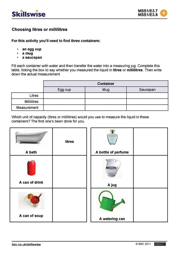 Milliliters And Liters Worksheets Grade 3