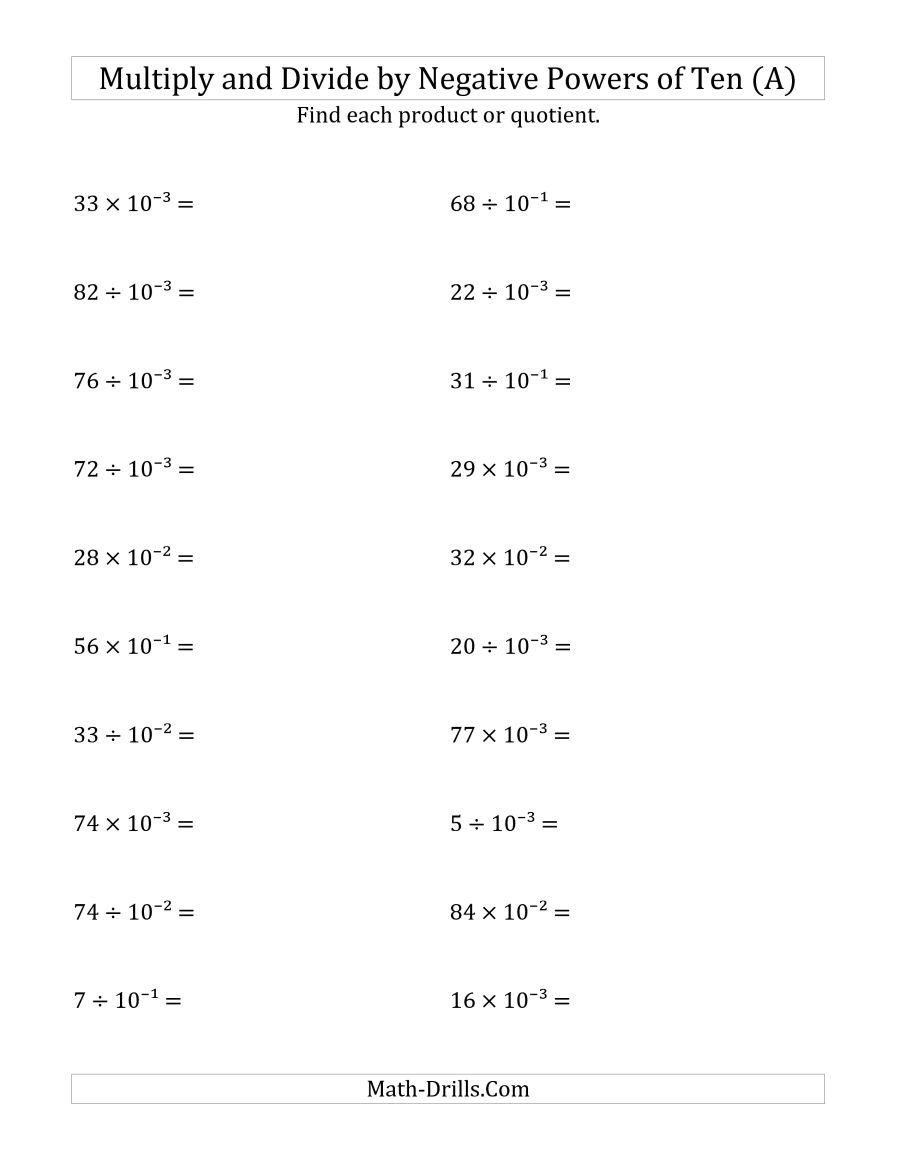 Multiplication And Division Worksheets With Negative Numbers