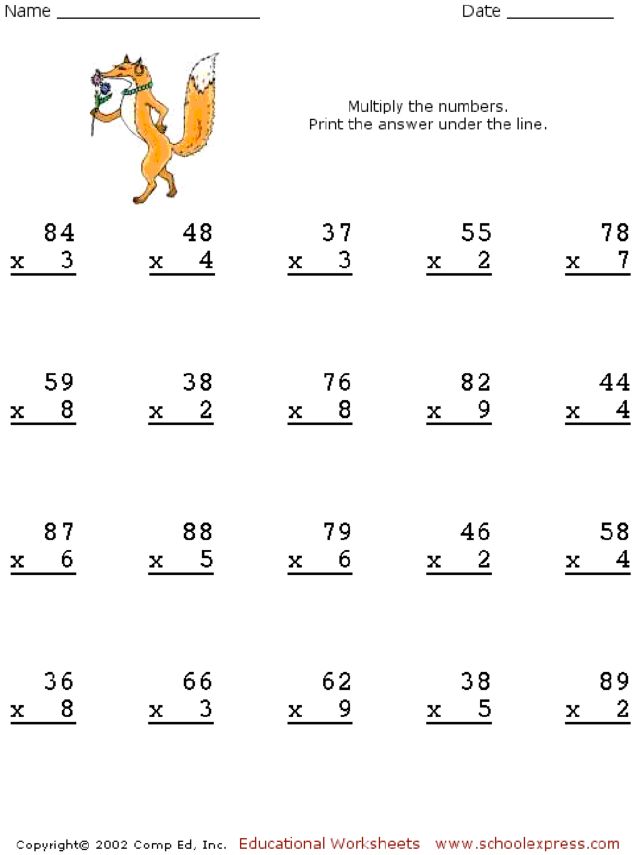 Multiplication Worksheets 2 Digit Times 1 Digit 447891