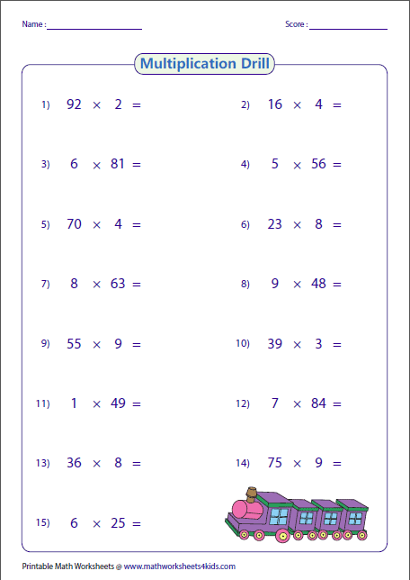 Multiplication Worksheets 2 Digit Times 1 Digit 447911