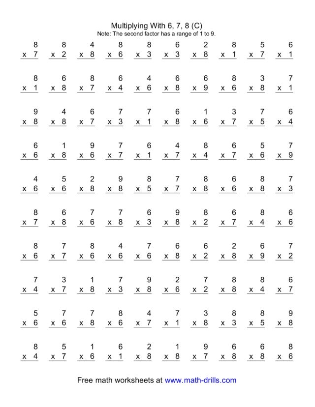 Multiplication Worksheets 6 And 7 Times Tables 573521