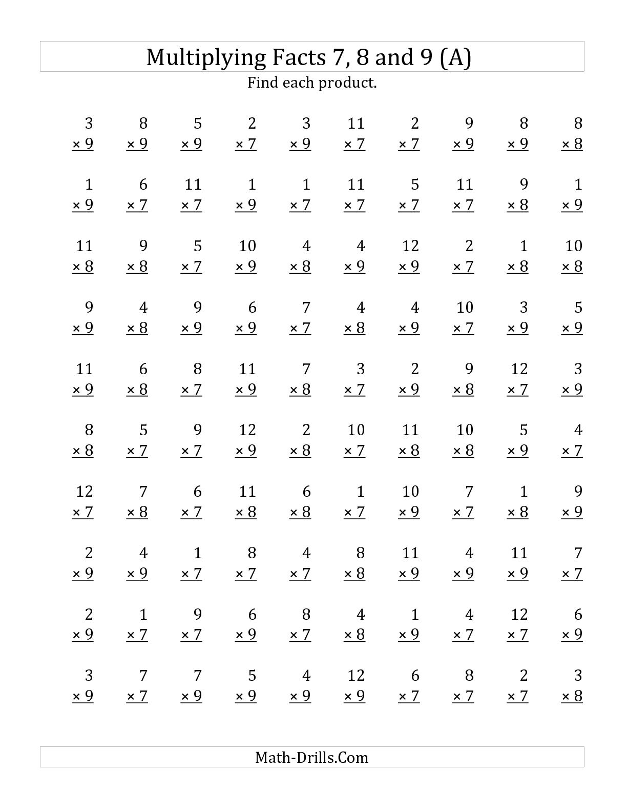 Multiplication X 9 Worksheets