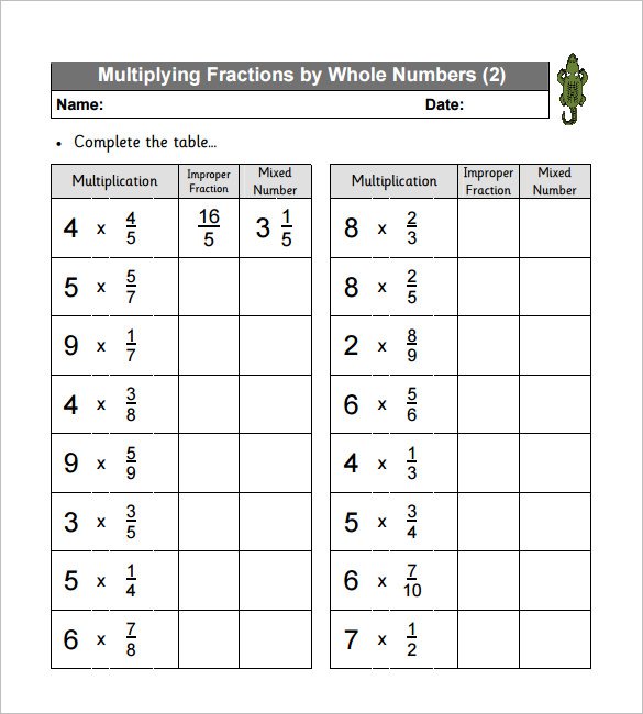 Multiply Fractions Worksheet