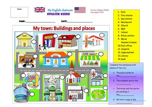 My Town  Places And Buildings Worksheet