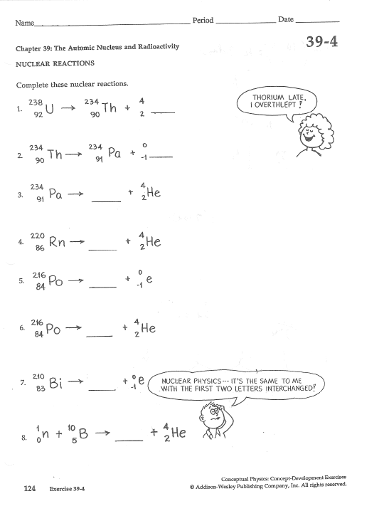 Nuclear Chemistry Worksheet Nuclear Decay Worksheet Answers