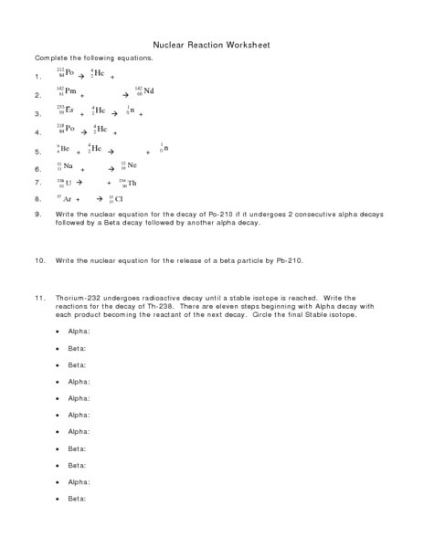 Nuclear Reaction Equations Worksheet The Best Worksheets Image