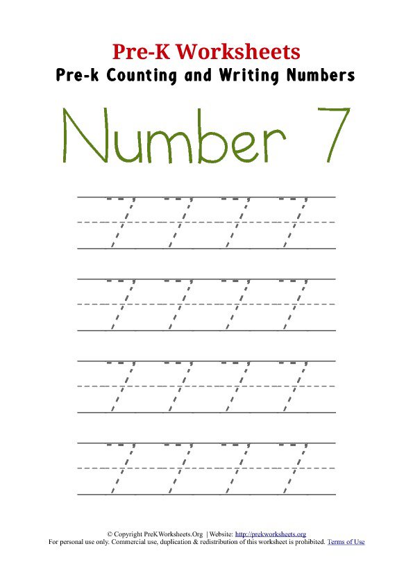 Number 7 Worksheet For Preschool 496268