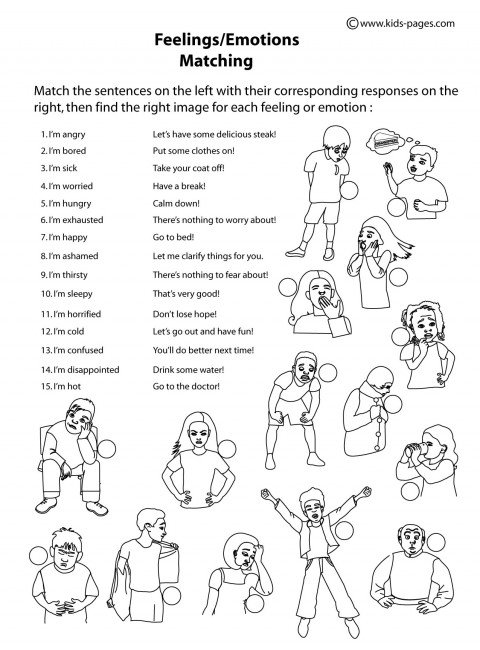 Opposites Feelings Colouring Pages, Emotions Worksheets