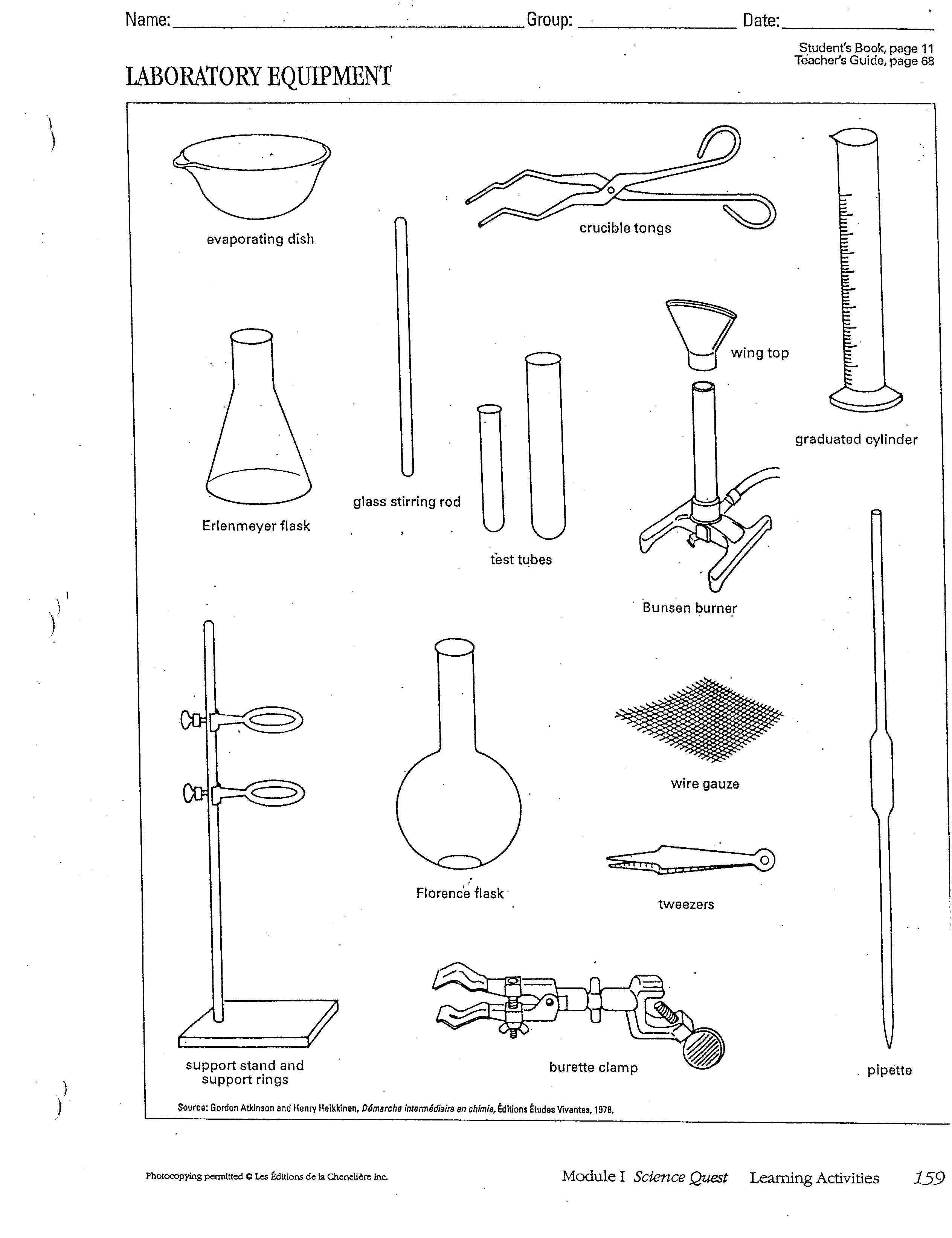 Laboratory Equipment Worksheets