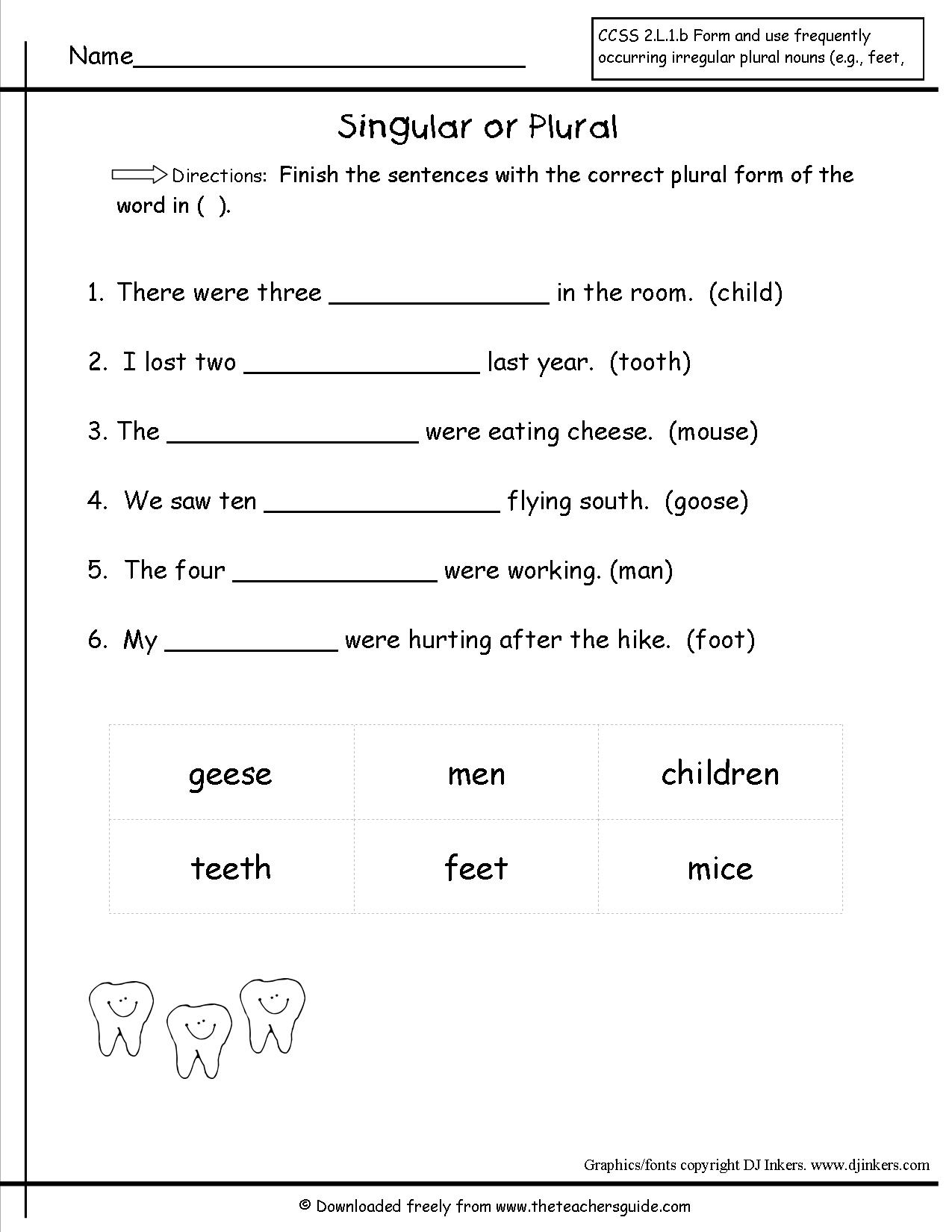 Plural Worksheets For First Grade The Best Worksheets Image