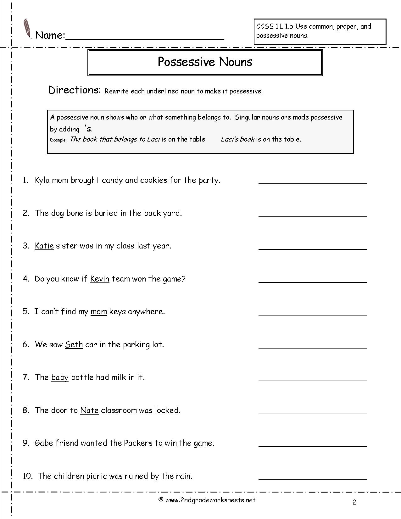 Possessive Nouns 2nd Grade Worksheets The Best Worksheets Image