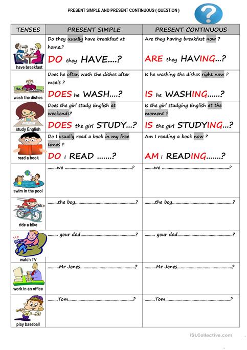 Present Simple And Present Continuous Yes No Questions Worksheet