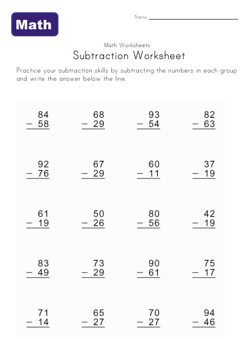 Printable 2nd Grade Math Worksheets Subtraction With Borrowing