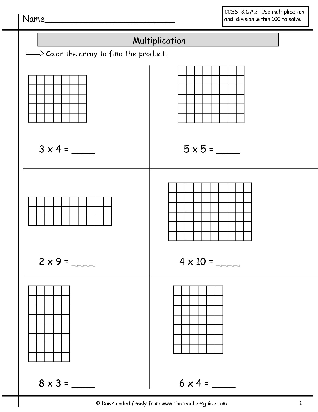 Printable Worksheets Multiplication Using Arrays 371401