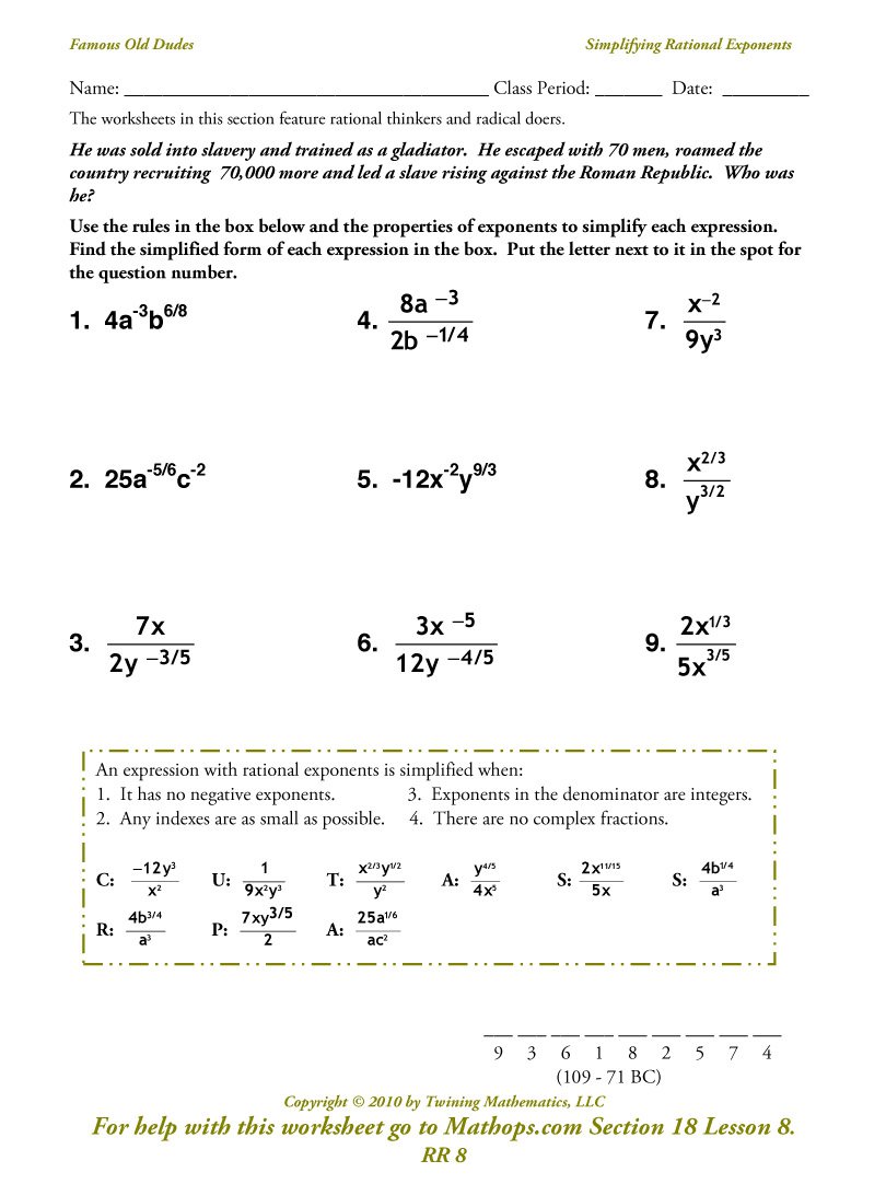 Rational Exponents Worksheet 5 7 315962