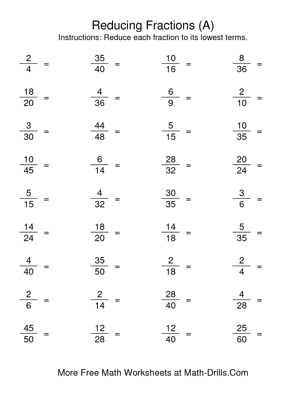 Reducing Fractions To Lowest Terms A
