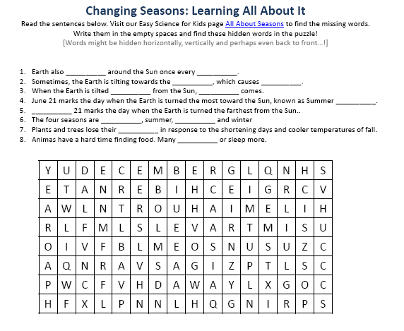 Seasons Of The Year Earth Science Facts Worksheet Image