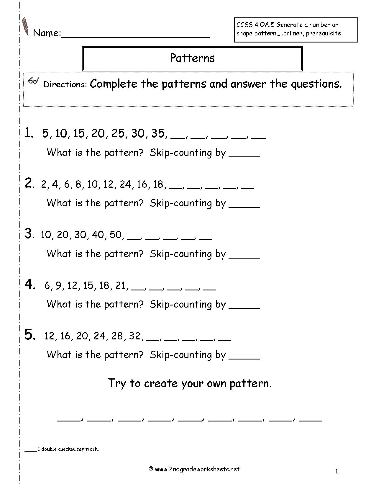 Second Grade Math Worksheets Number Patterns 437558