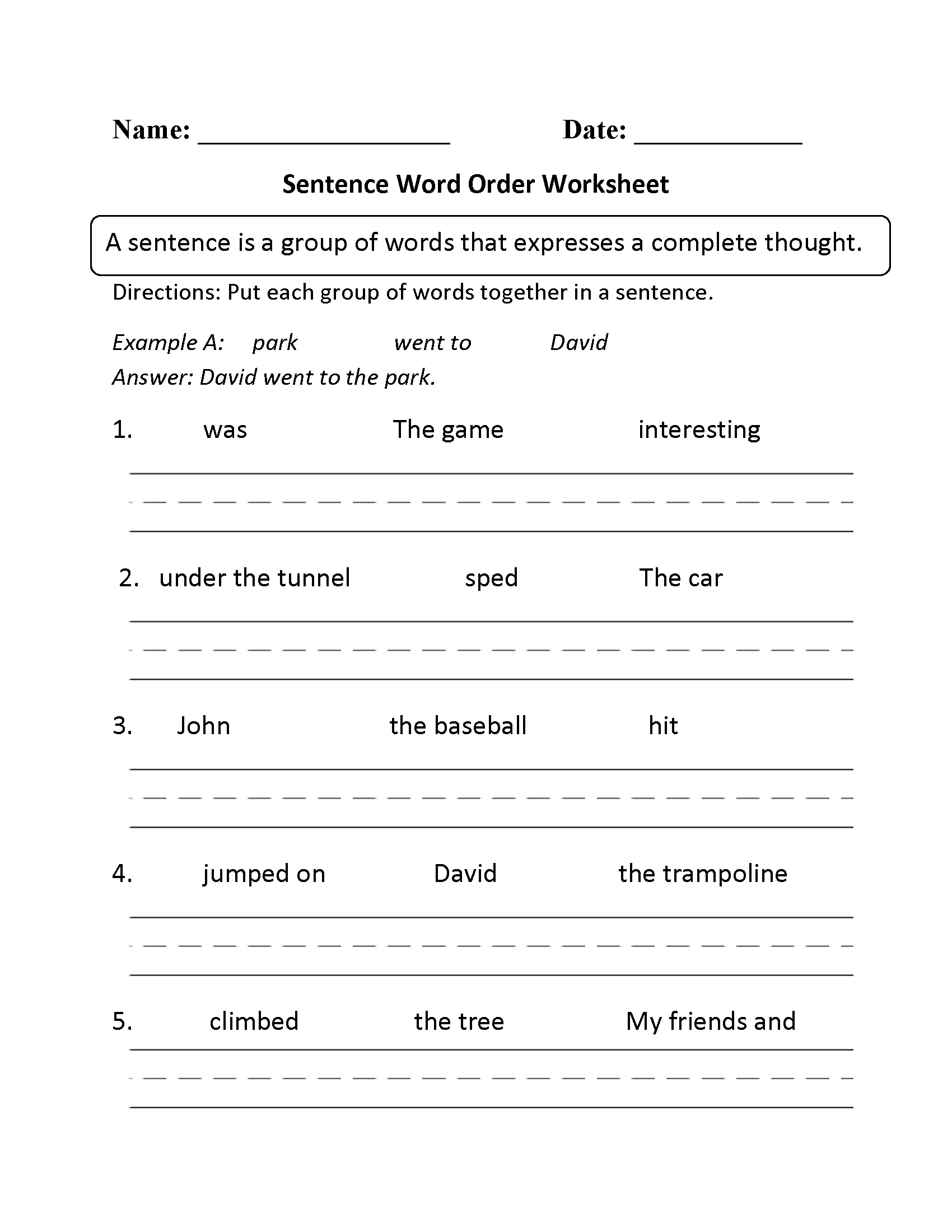 Sentence Order Worksheet The Best Worksheets Image Collection