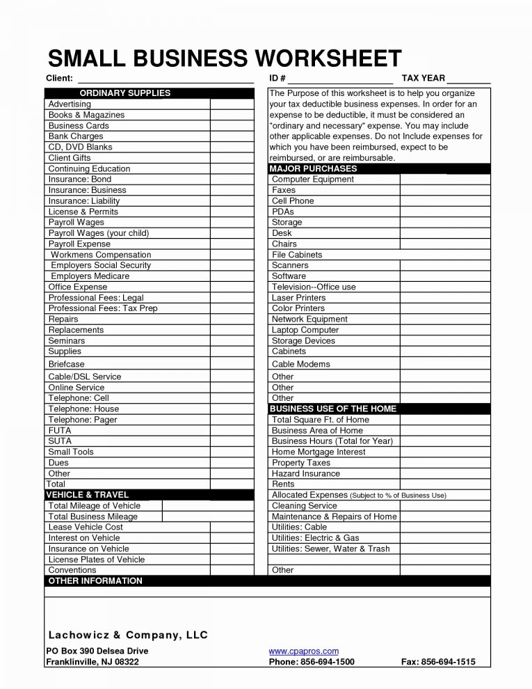 Small Business Tax Deductions Worksheet The Best Worksheets Image