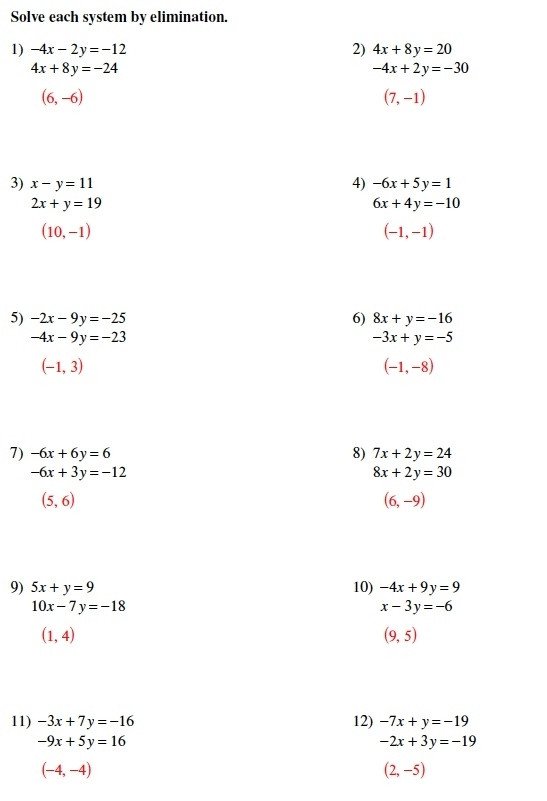 Solving Systems Of Equations By Substitution Worksheet Solving