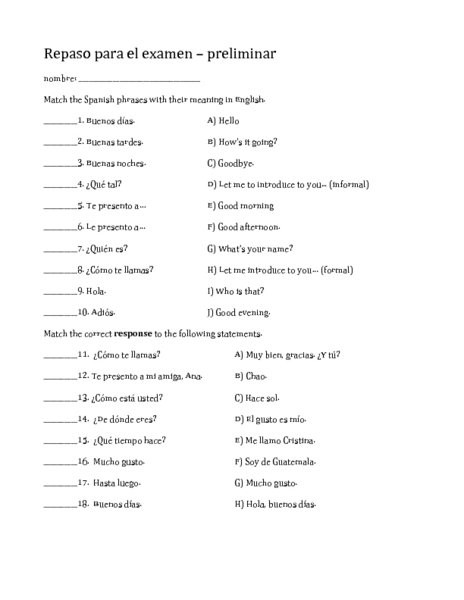 Spanish For Beginners Worksheets The Best Worksheets Image