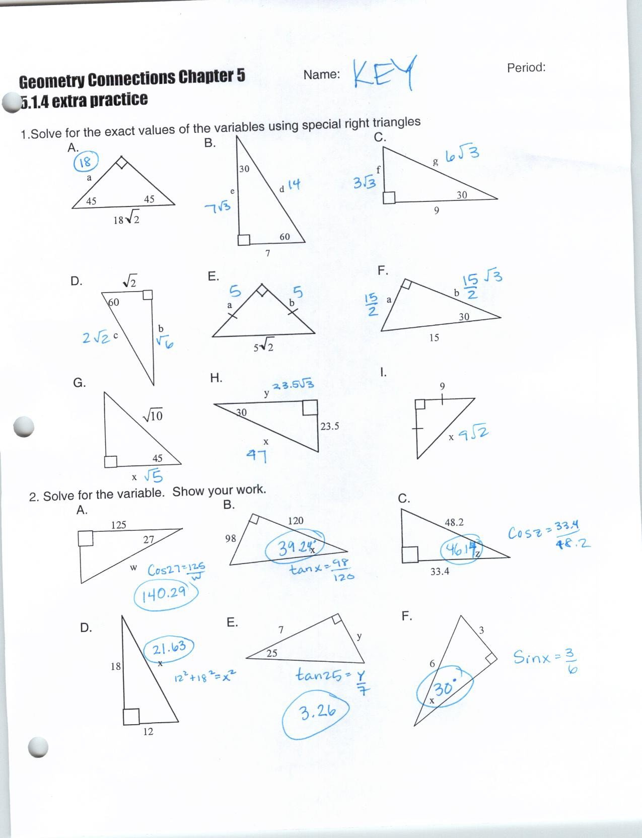 Special Right Triangles Worksheet 2