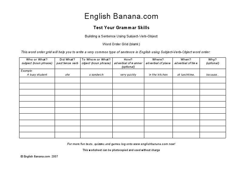 Subject Verb Object Worksheet The Best Worksheets Image Collection