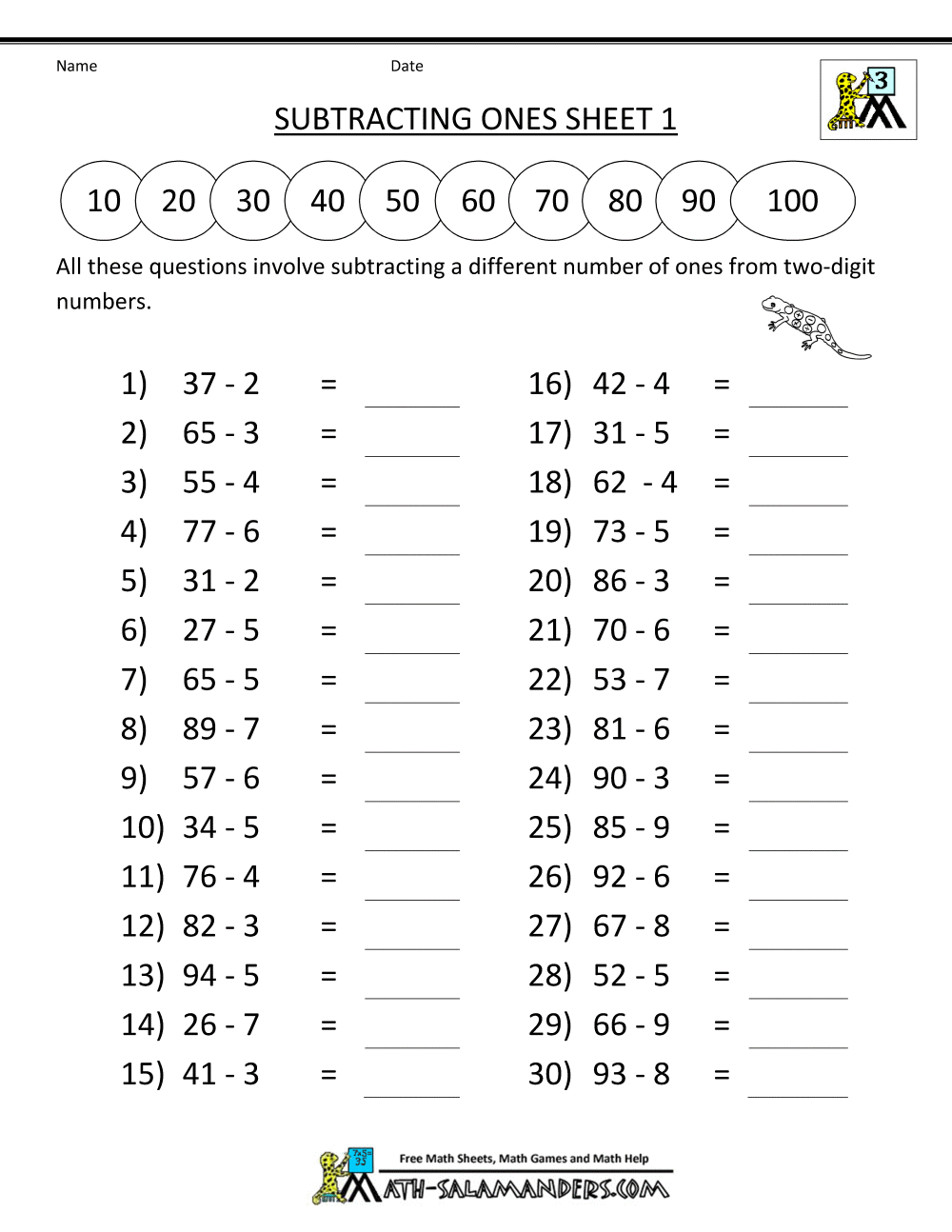 Subtraction Worksheet For Grade 3