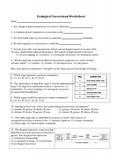 Succession Worksheet Answers Ecological Succession Worksheet Fresh