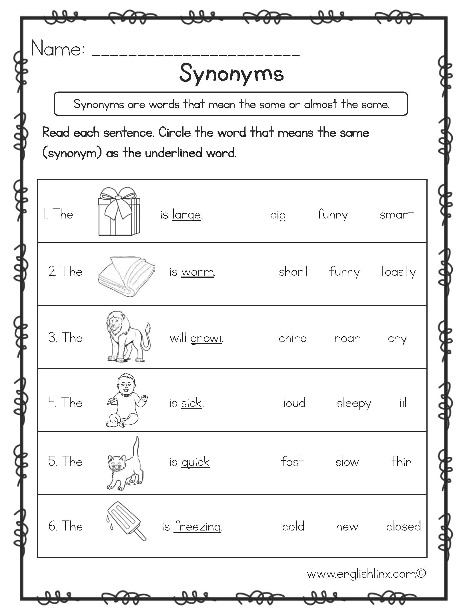 Synonyms Worksheet 2nd Grade 579308