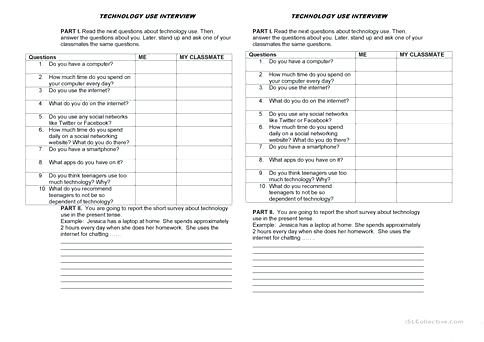 Technology Use Interview Worksheet Free Printable Worksheets