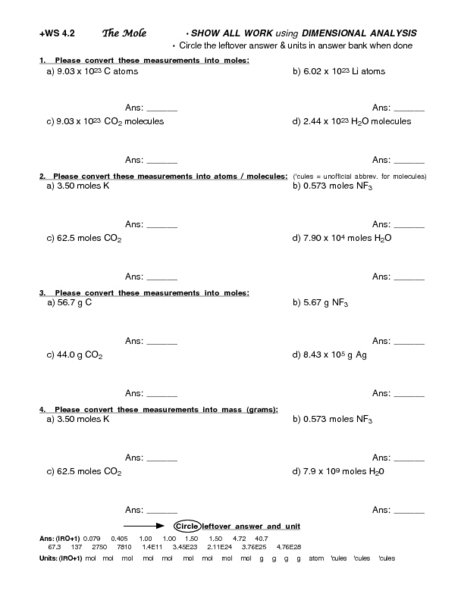 The Mole Chemistry Worksheet The Best Worksheets Image Collection