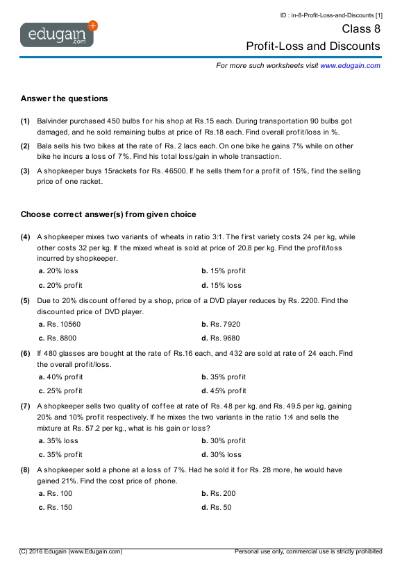 The Profit Worksheet