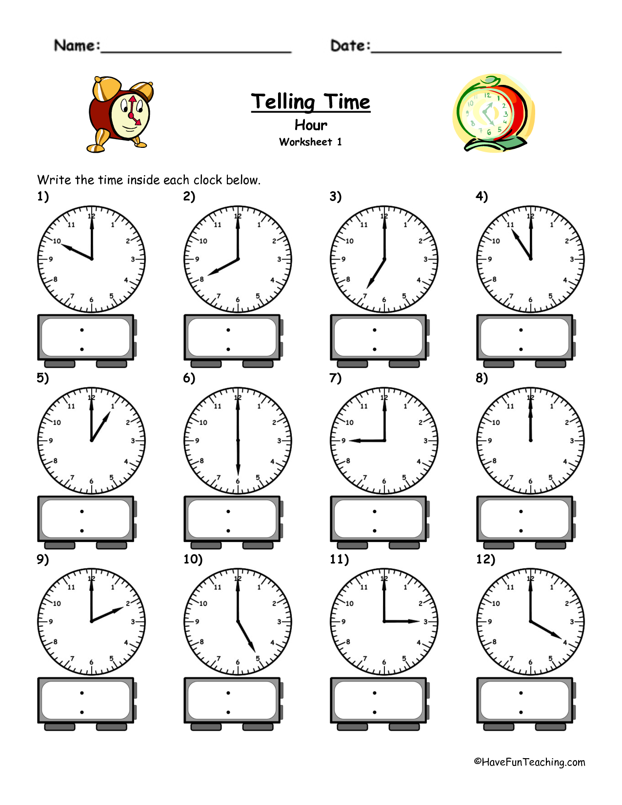 Time Worksheets For Kindergarten Free