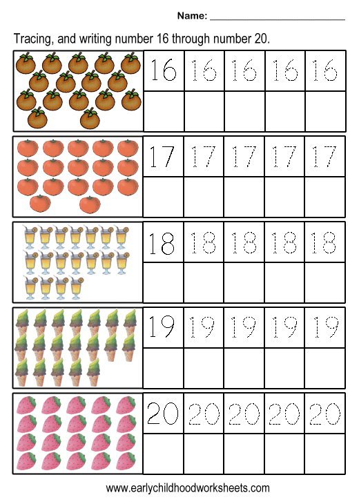 Tracing Numbers 11 To 20 Worksheets