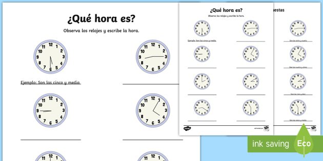 What Time Is It  Writing Worksheet   Activity Sheet Spanish