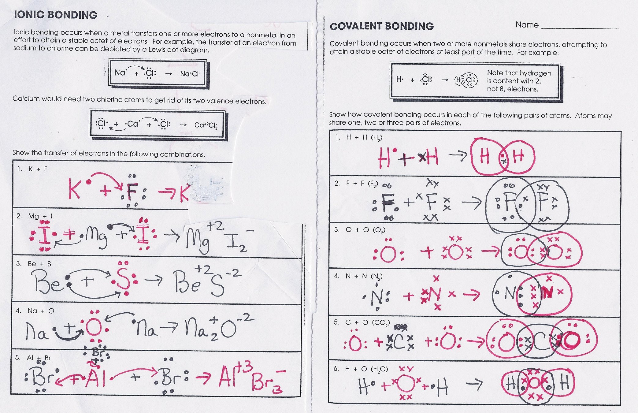 Worksheet Chemical Bonding Answers 594805