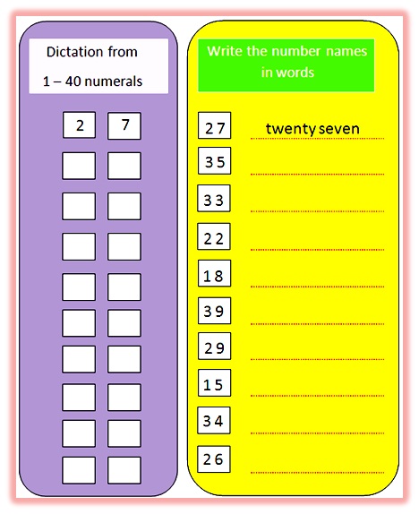 Worksheet On Number Names From One To Forty