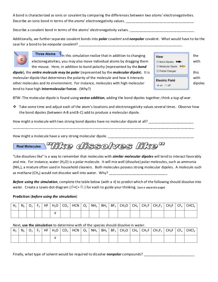 Worksheet Polarity Of Bonds Key 811430