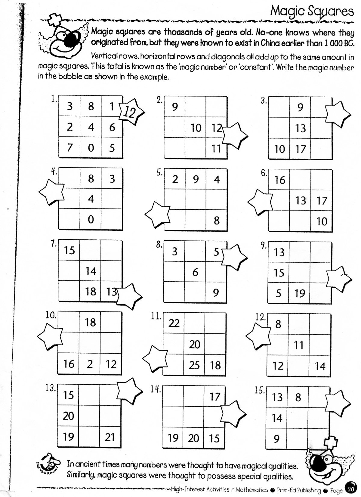Math Magic Squares Worksheets
