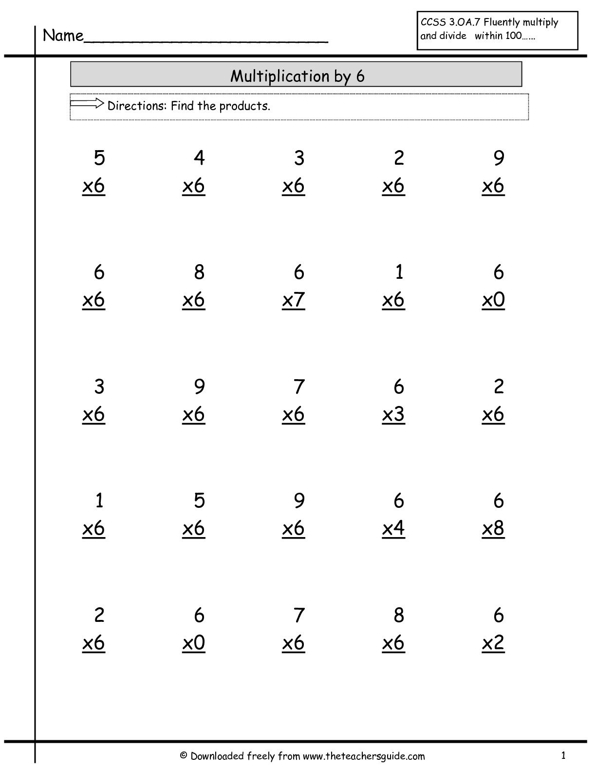 Worksheets Multiplying By 6 103498