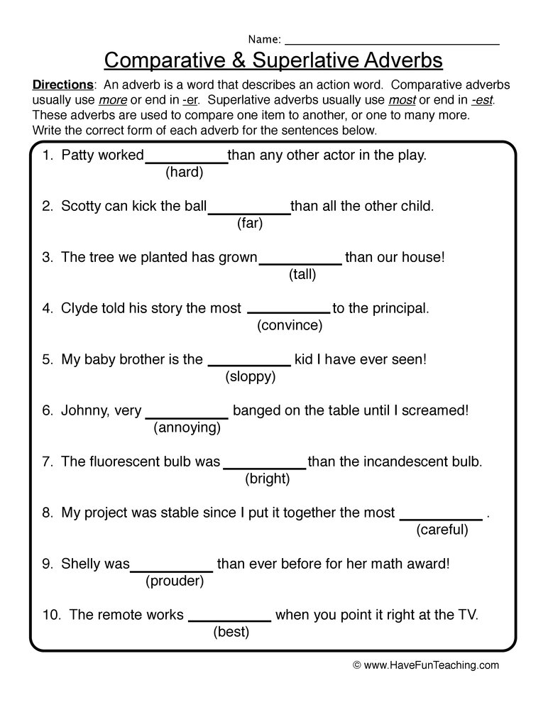 Worksheets On Adverb 1134143