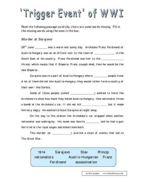 World War 1 Worksheets World War 1 Worksheet Worksheets For All