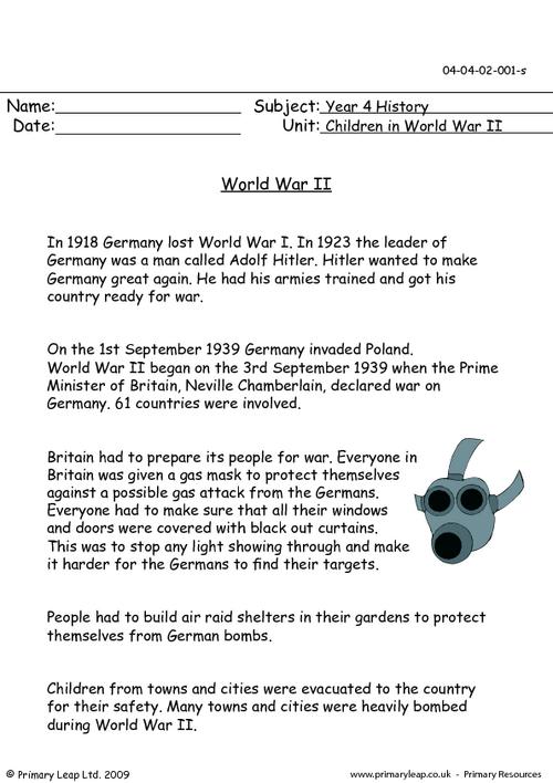 World War 2 Worksheets World War Ii Primaryleapcouk Free