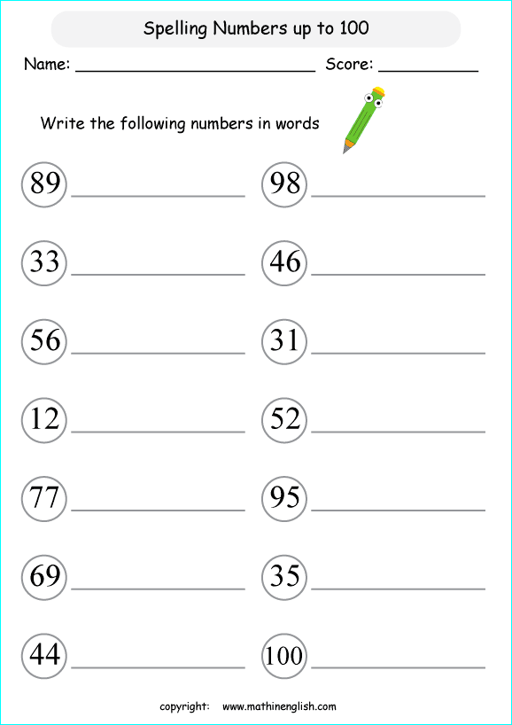 Write Number Words Up To 100 Math Number Writing Worksheet For