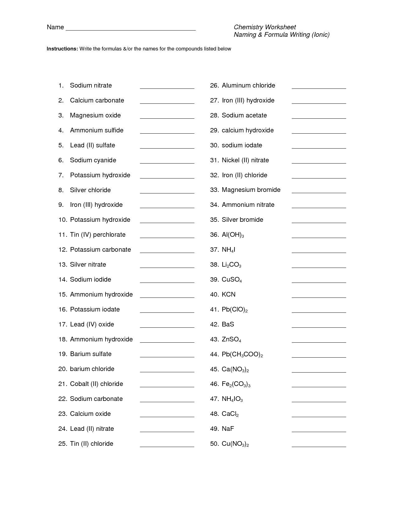 Writing Ionic Formulas Worksheet The Best Worksheets Image