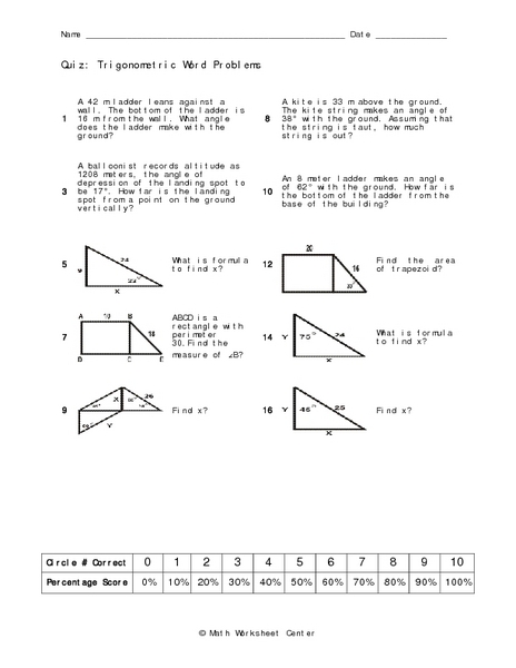 11+trig Word Problems Worksheet Answers
